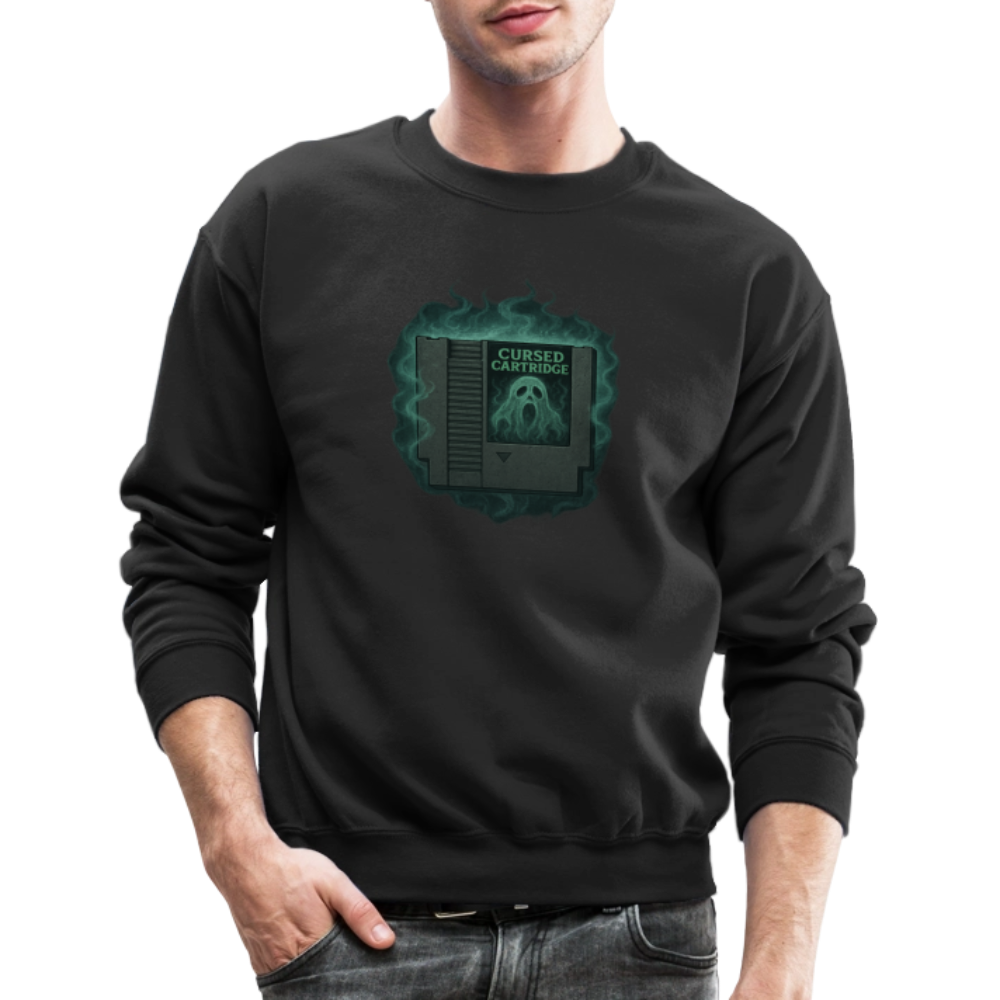 Haunted Retro Gamer Cursed Cartridge Crewneck Sweatshirt - black
