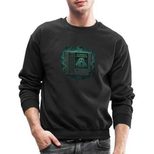 Haunted Retro Gamer Cursed Cartridge Crewneck Sweatshirt - black