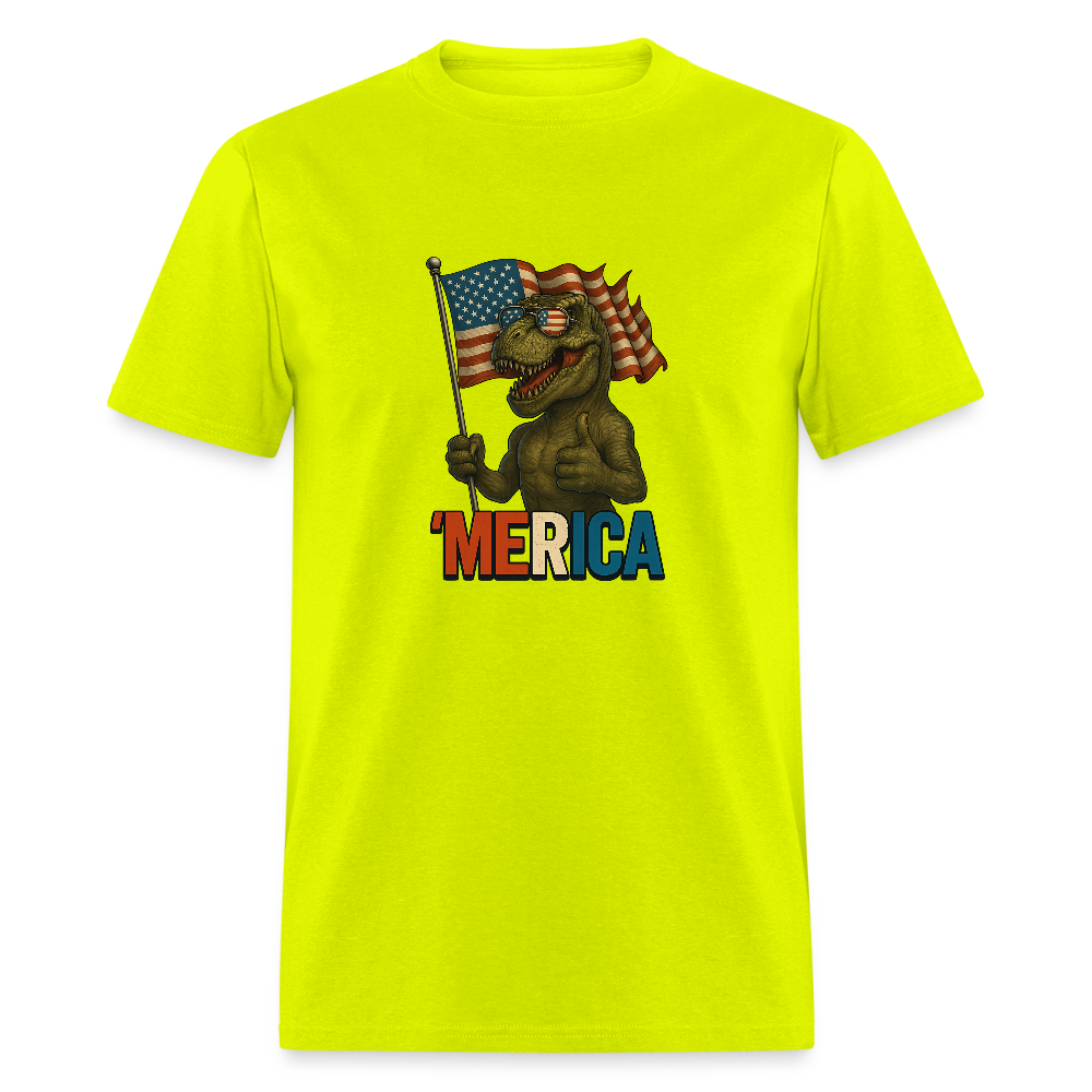 Thumbs Up Merica T Rex 4th of July Funny and Patriotic Unisex Classic T-Shirt - safety green