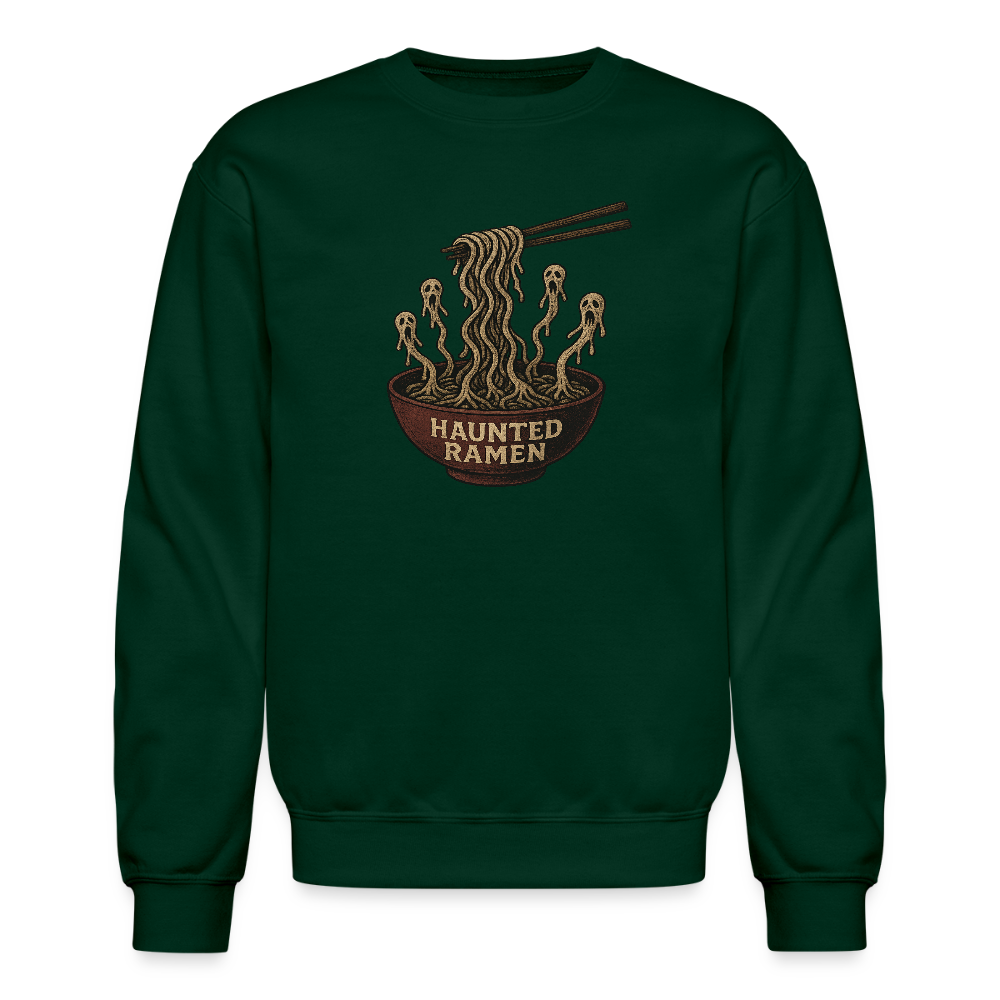 Haunted Ramen Bowl Funny Horror Design Crewneck Sweatshirt - forest green