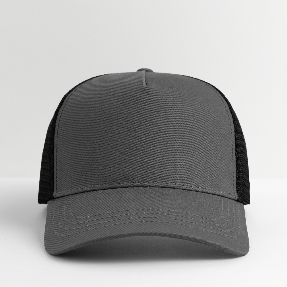 Customizable Trucker Cap ADD YOUR OWN PHOTO, IMAGES, DESIGNS, QUOTES AND MORE - smoke grey/black