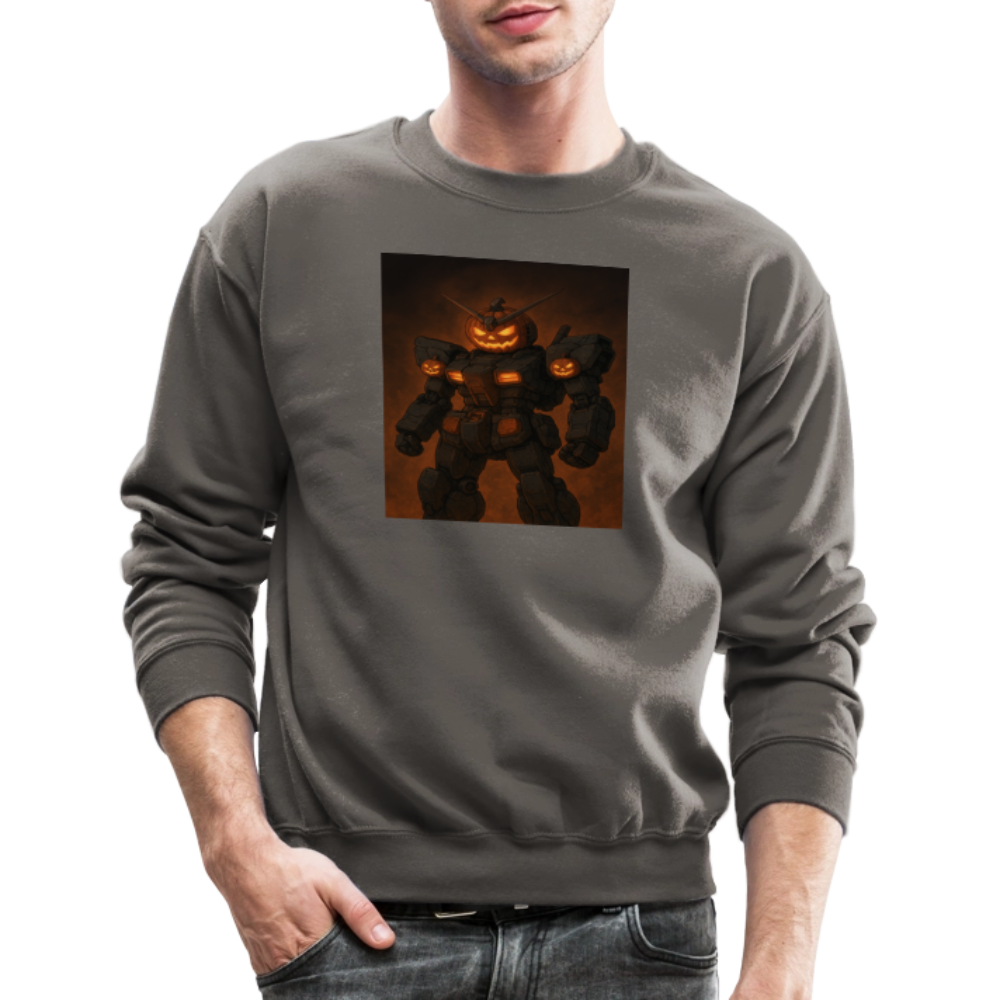 Pumpkin Mech Halloween Robot Crewneck Sweatshirt - asphalt gray