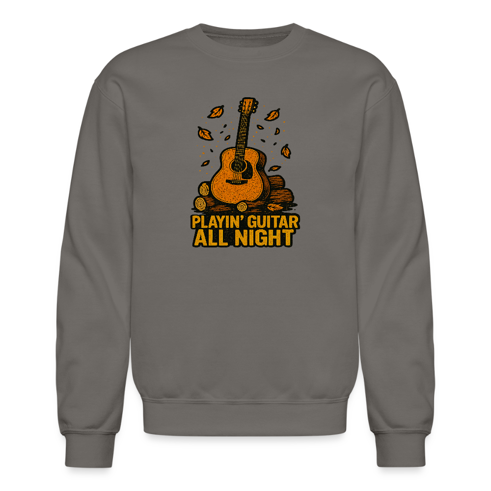 Playin Guitar All Night Acoustic Music Crewneck Sweatshirt - asphalt gray