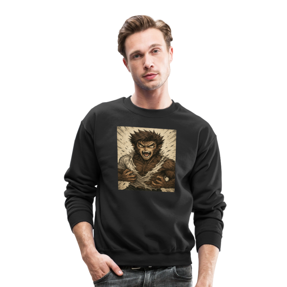 Anime Style Werewolf Transformation Crewneck Sweatshirt - black