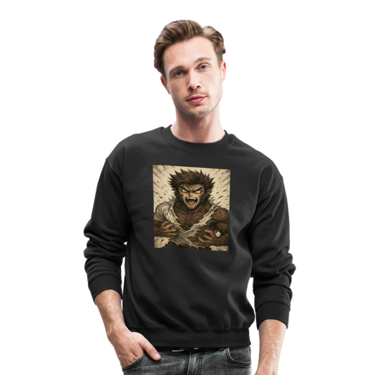 Anime Style Werewolf Transformation Crewneck Sweatshirt - black