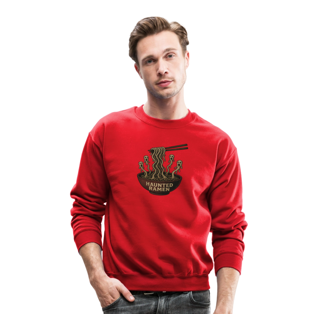 Haunted Ramen Bowl Funny Horror Design Crewneck Sweatshirt - red