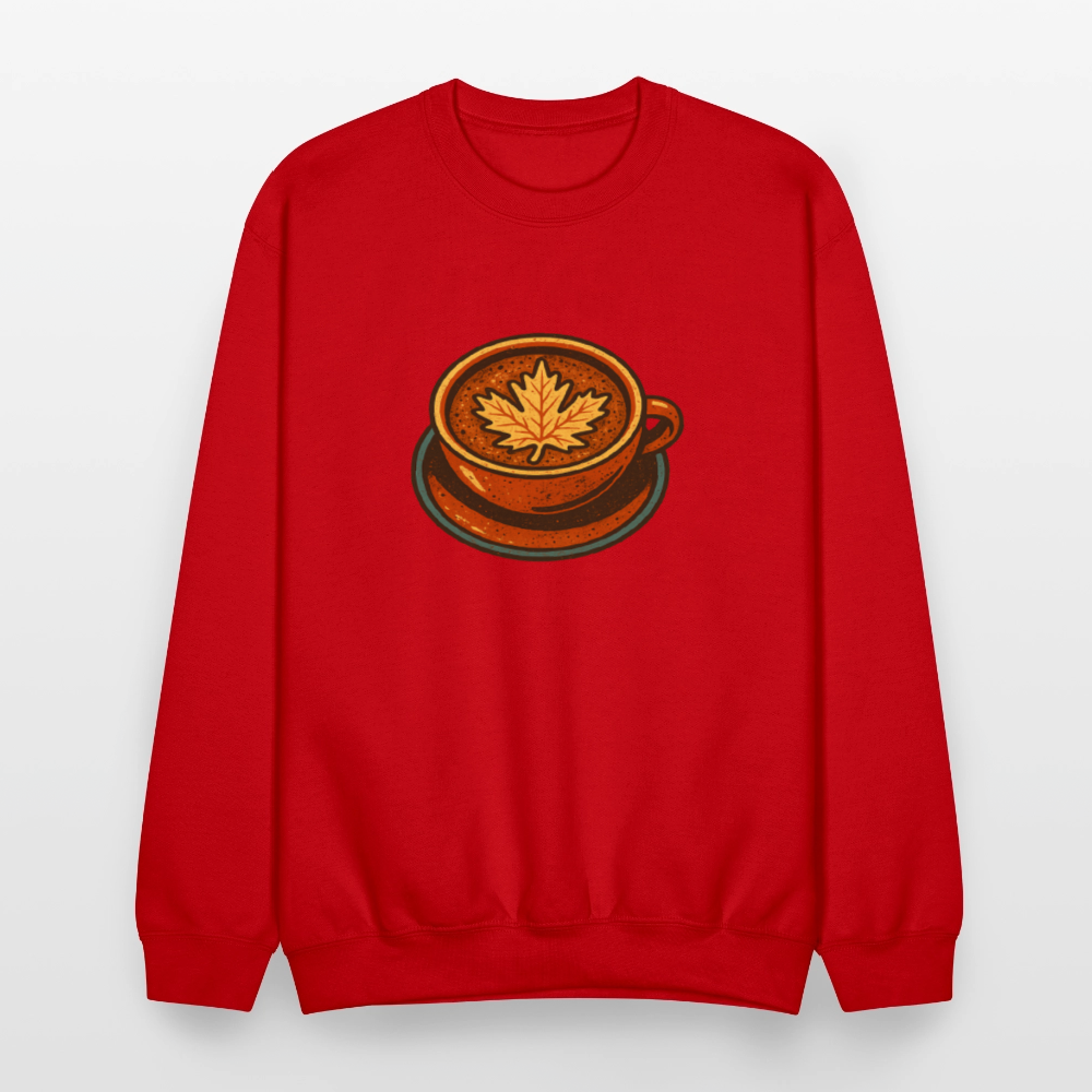 Autumn Coffee Cup with Maple Leaf Art Crewneck Sweatshirt - red
