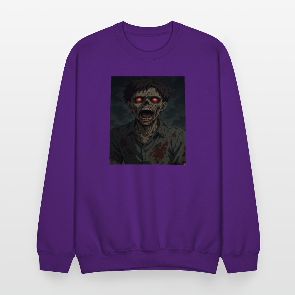 Scary Anime Zombie With Glowing Eyes Horror Art Crewneck Sweatshirt - purple