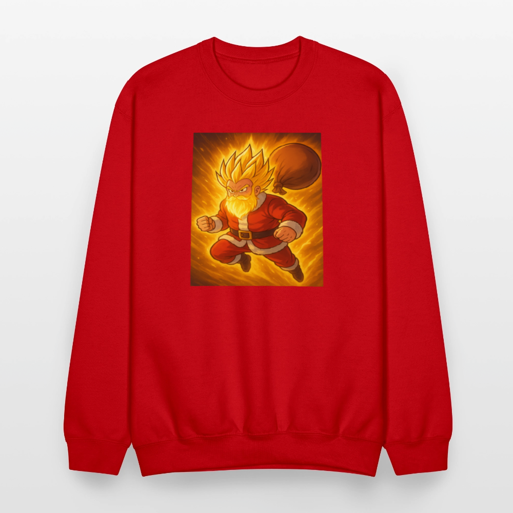 Super Powered Santa Anime Meme Crewneck Sweatshirt - red