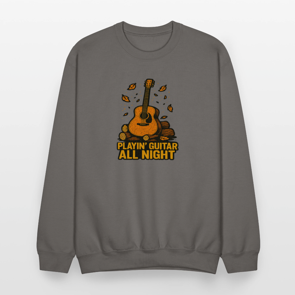 Playin Guitar All Night Acoustic Music Crewneck Sweatshirt - asphalt gray