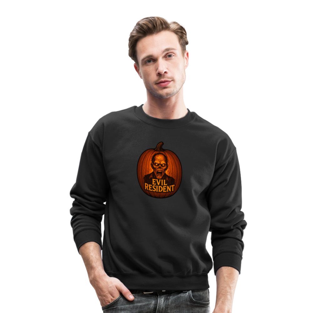 Evil Resident Zombie Pumpkin Halloween Art Crewneck Sweatshirt - black