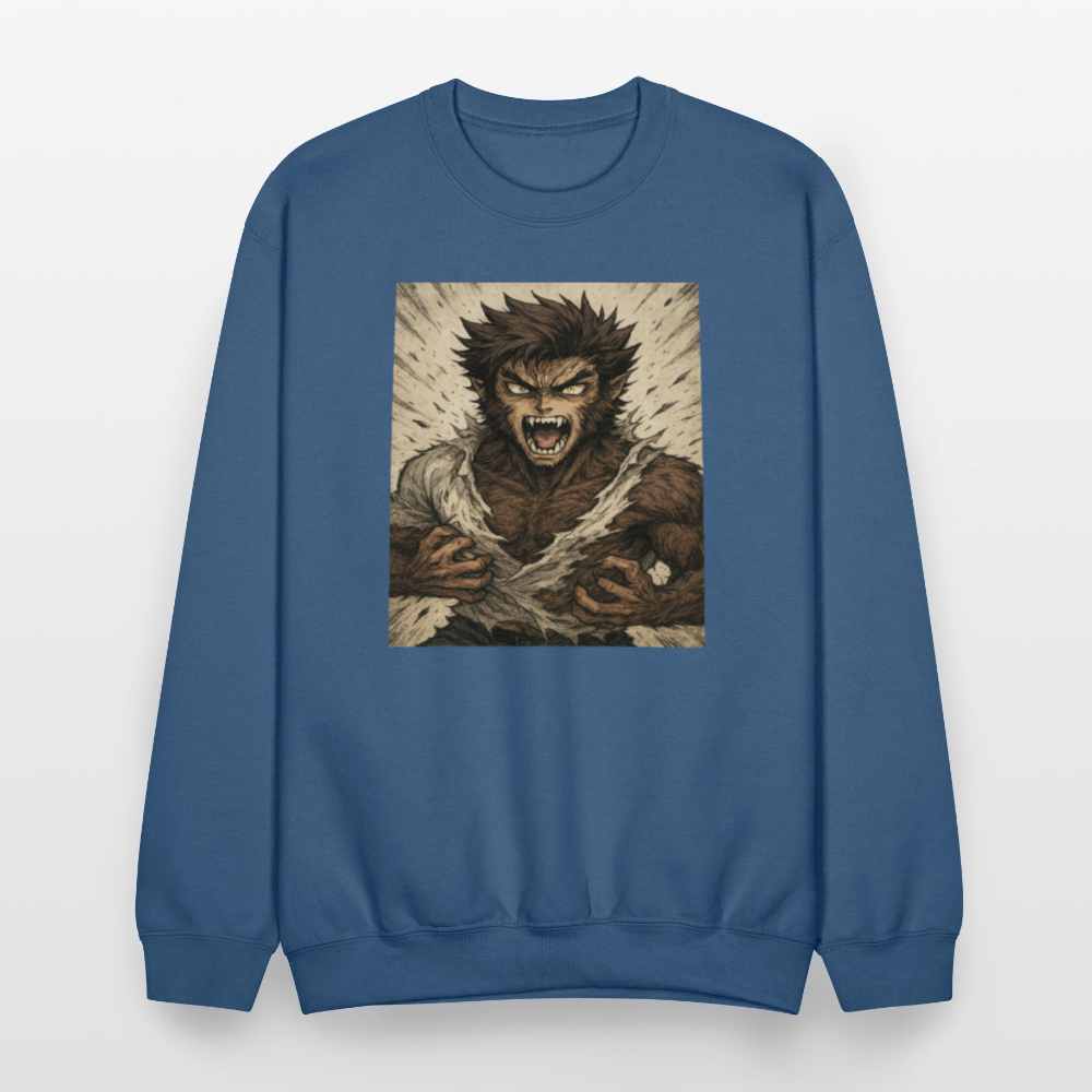 Anime Style Werewolf Transformation Crewneck Sweatshirt - indigo blue