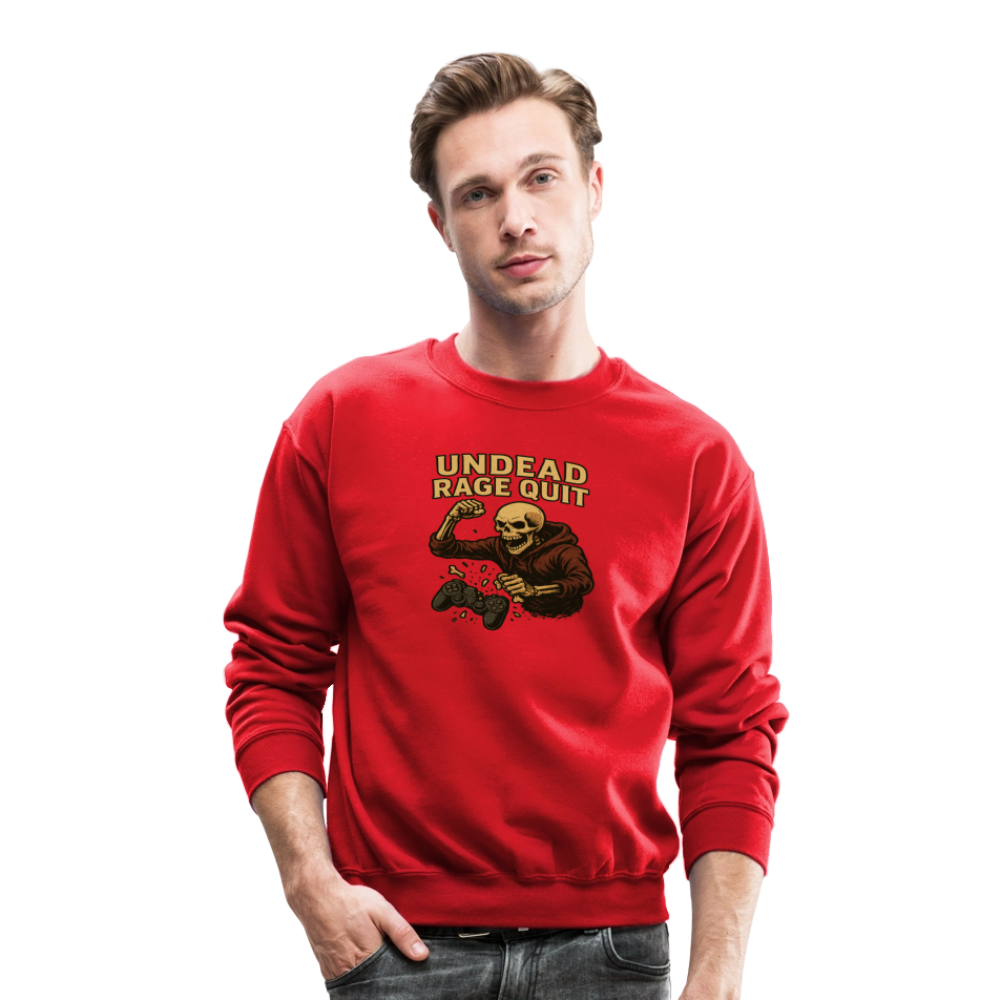 Undead Rage Quit Gamer Meme Crewneck Sweatshirt - red