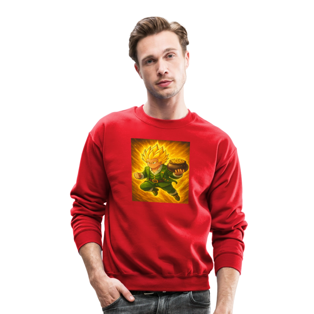 Leprechaun Anime Power Up Warrior Crewneck Sweatshirt - red
