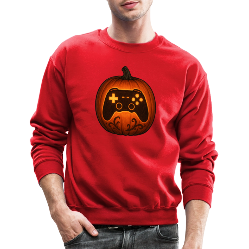 Gaming Controller Jack O Lantern Art Crewneck Sweatshirt - red
