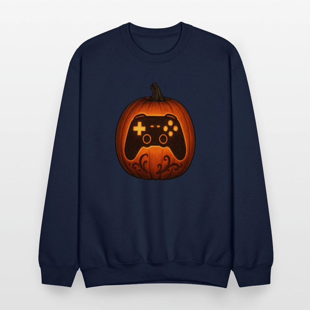 Gaming Controller Jack O Lantern Art Crewneck Sweatshirt - navy