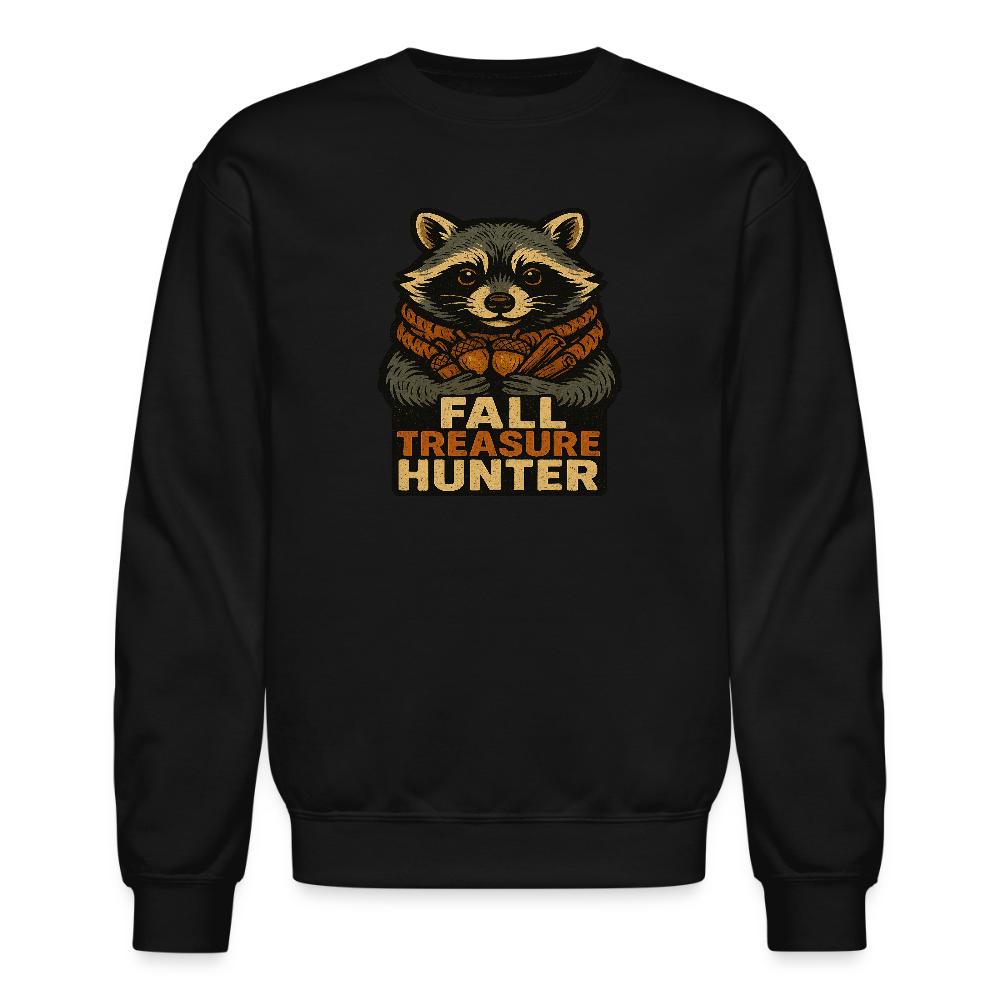 Raccoon Fall Treasure Hunter Crewneck Sweatshirt - black