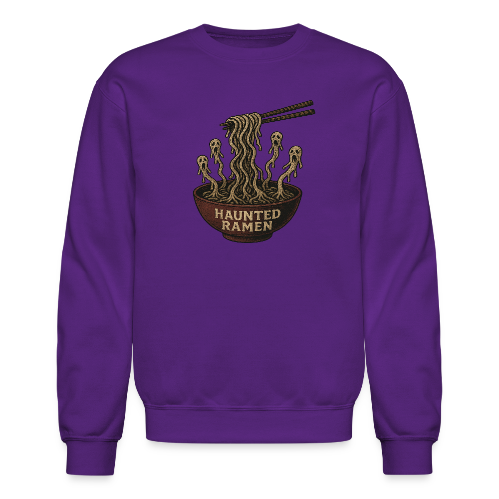 Haunted Ramen Bowl Funny Horror Design Crewneck Sweatshirt - purple