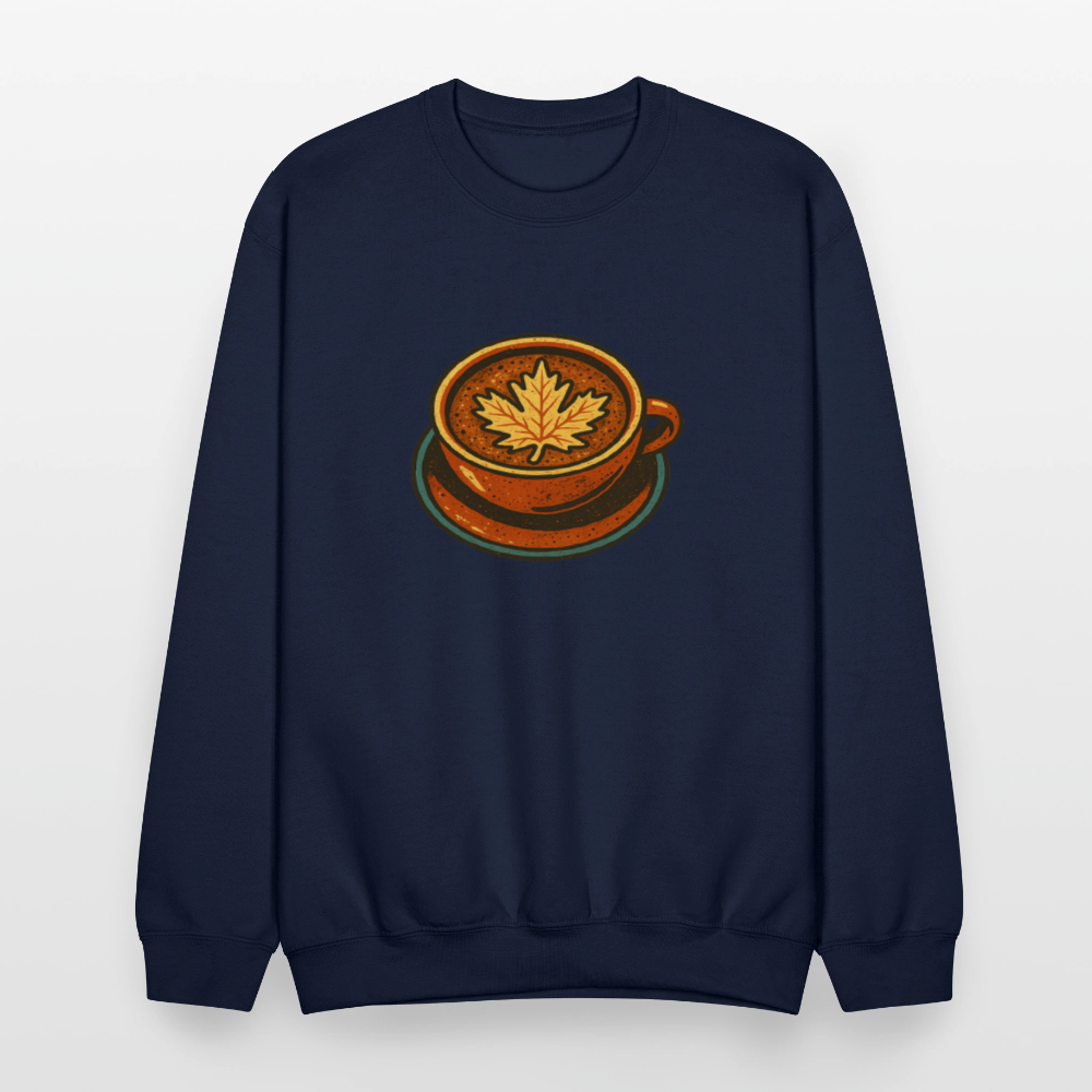 Autumn Coffee Cup with Maple Leaf Art Crewneck Sweatshirt - navy