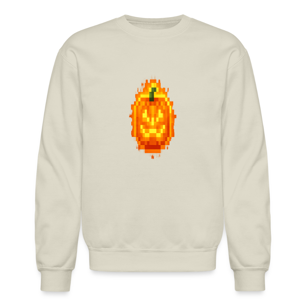Pixel Pumpkin Power Up Halloween Retro 8 Bit Gamer Crewneck Sweatshirt - Sand