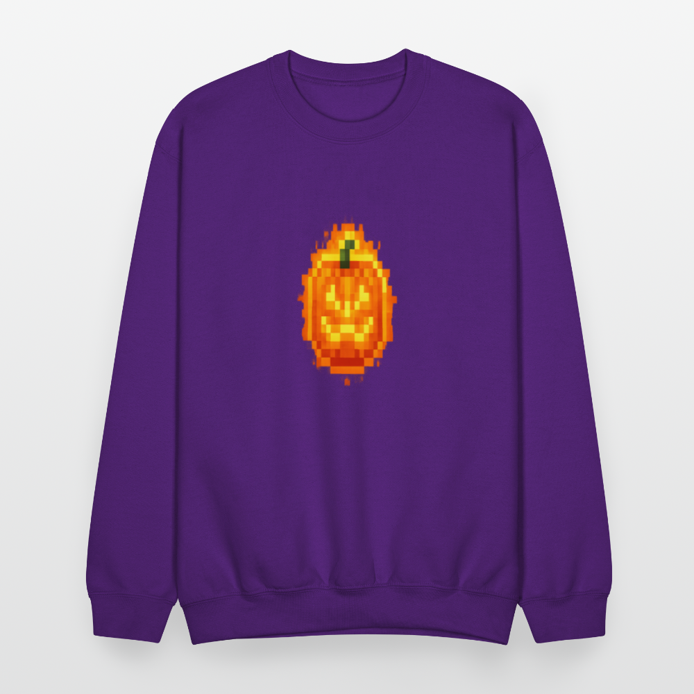 Pixel Pumpkin Power Up Halloween Retro 8 Bit Gamer Crewneck Sweatshirt - purple