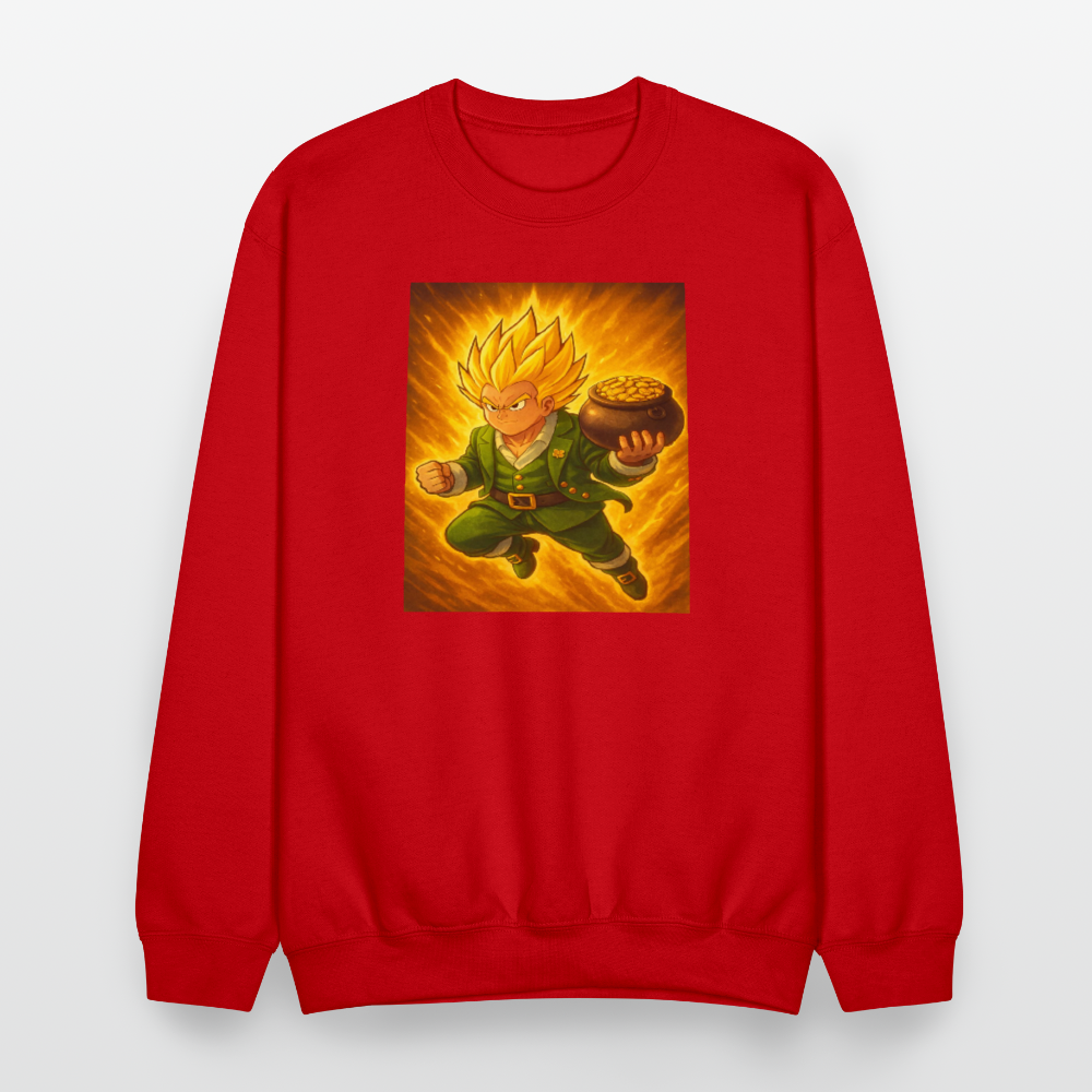 Leprechaun Anime Power Up Warrior Crewneck Sweatshirt - red
