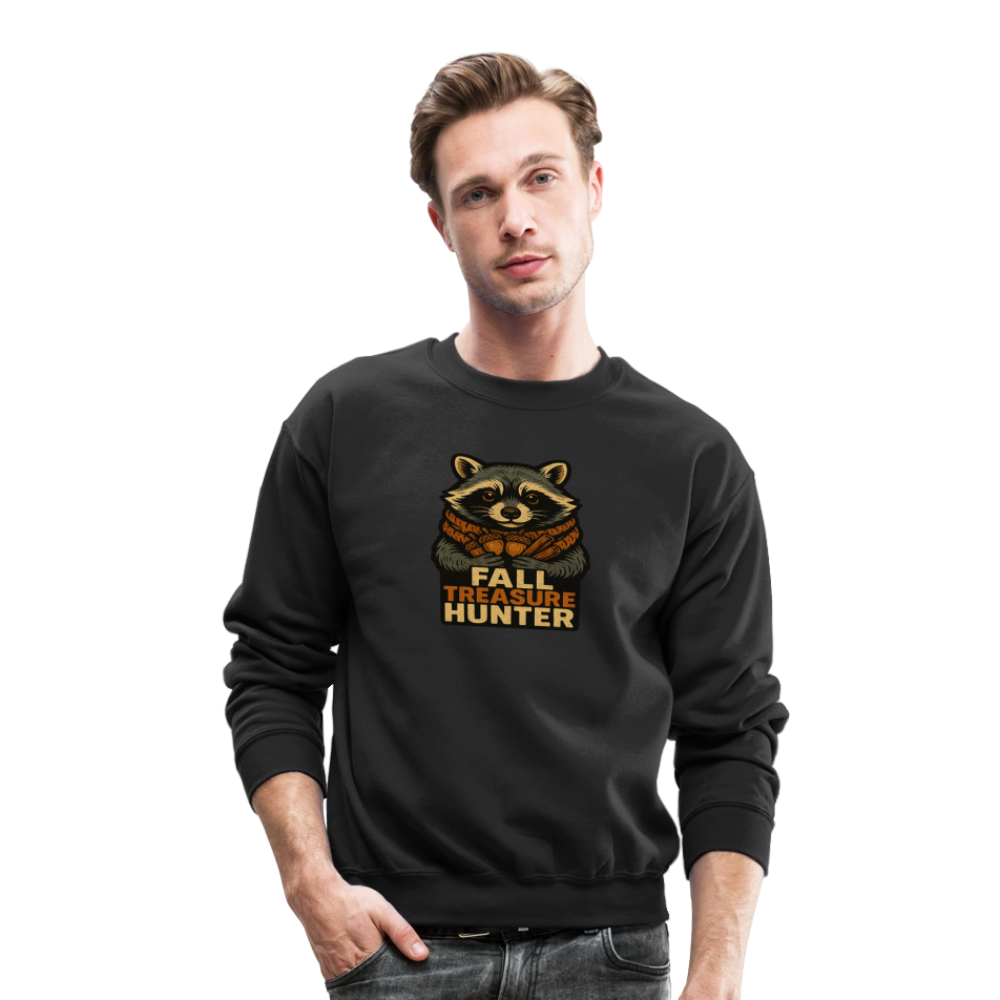 Raccoon Fall Treasure Hunter Crewneck Sweatshirt - black