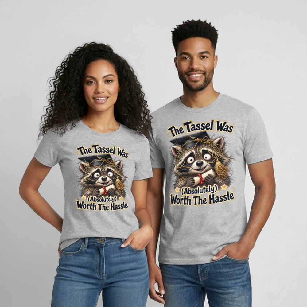 Funny Raccoon Graduation Design, Tassel Worth the Hassle Graduate Gift, Cute Animal Commencement Humor for Seniors & Students Gildan Ultra Cotton Adult T-Shirt - heather gray