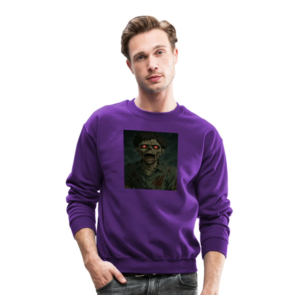 Scary Anime Zombie With Glowing Eyes Horror Art Crewneck Sweatshirt - purple
