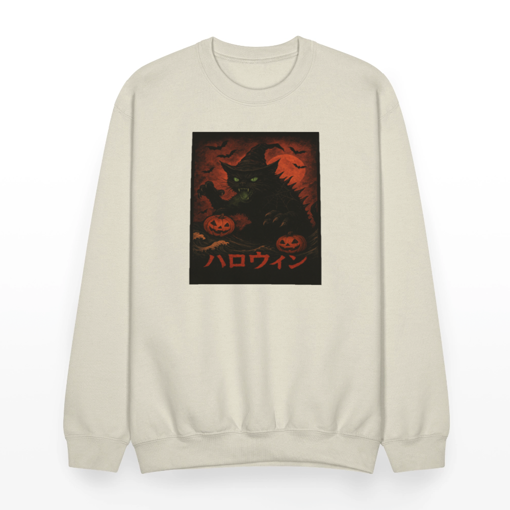 Scary Catzilla Halloween Dark Design Crewneck Sweatshirt - Sand