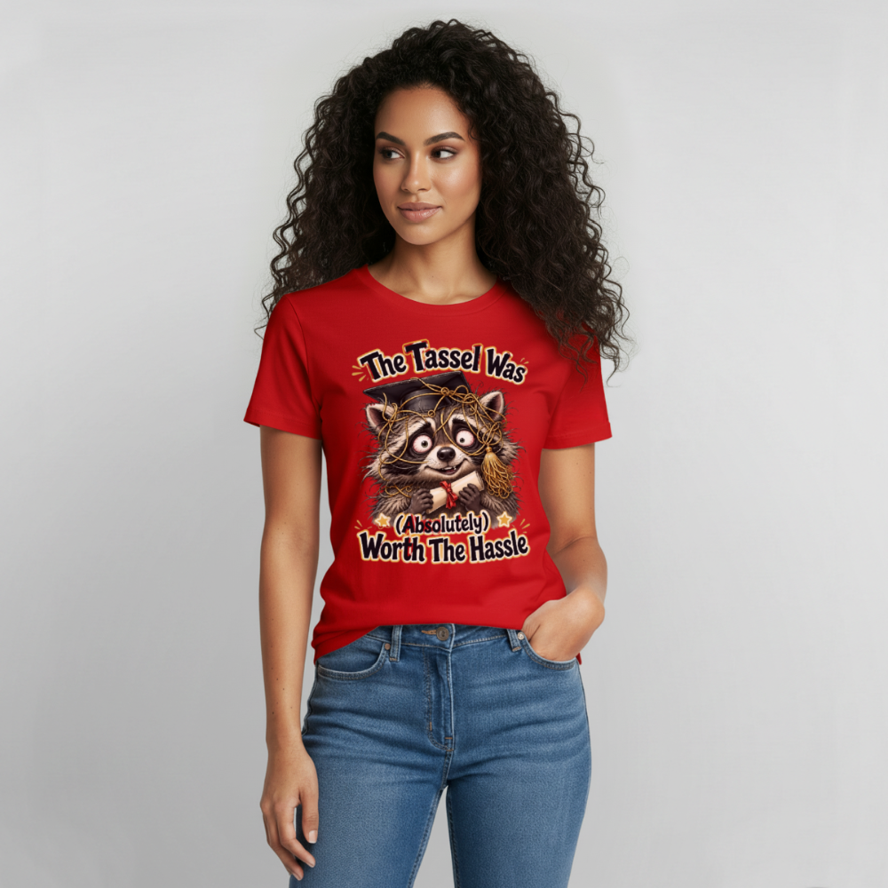 Funny Raccoon Graduation Design, Tassel Worth the Hassle Graduate Gift, Cute Animal Commencement Humor for Seniors & Students Gildan Ultra Cotton Adult T-Shirt - red