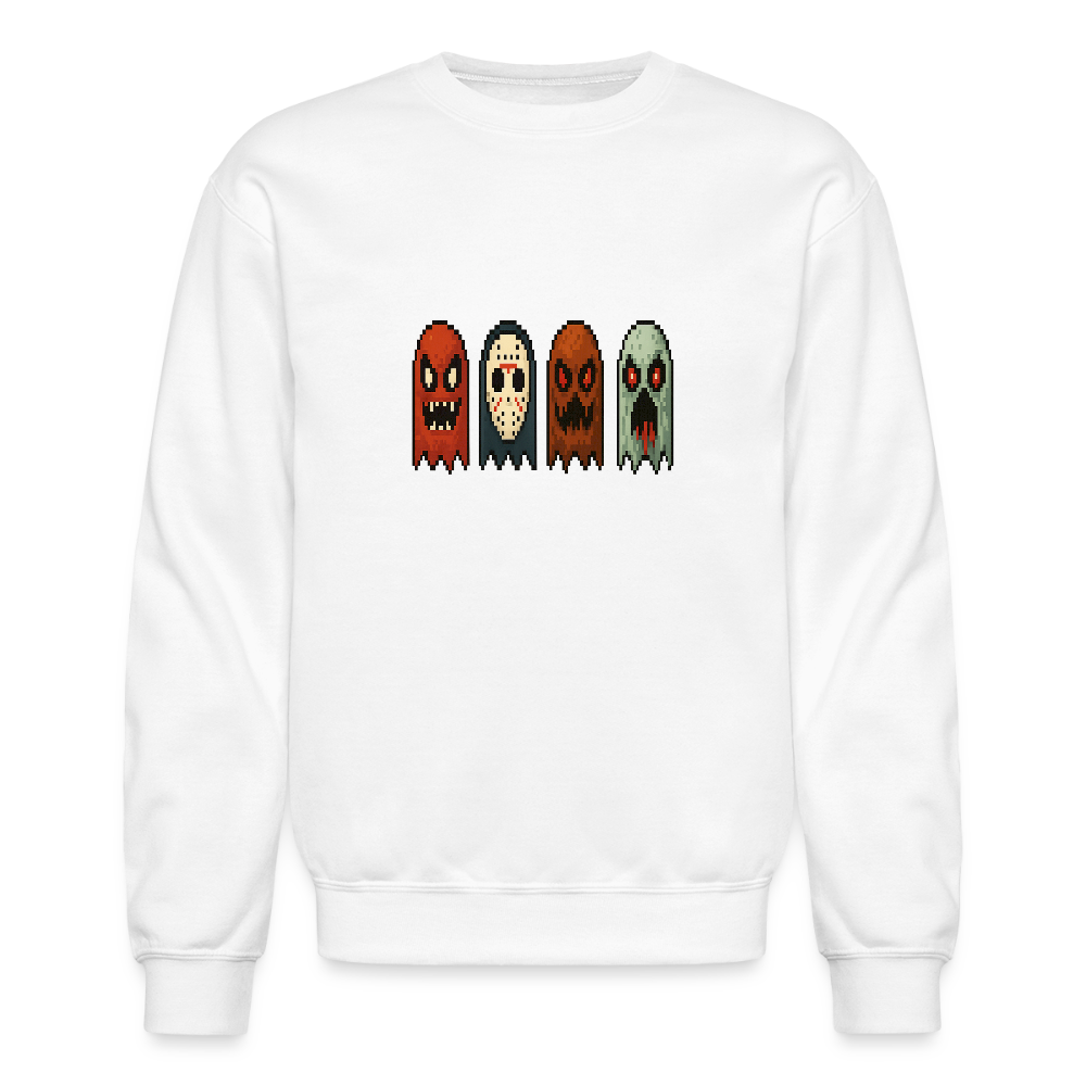 Pixel Horror Ghosts Retro Gaming Art Crewneck Sweatshirt - white