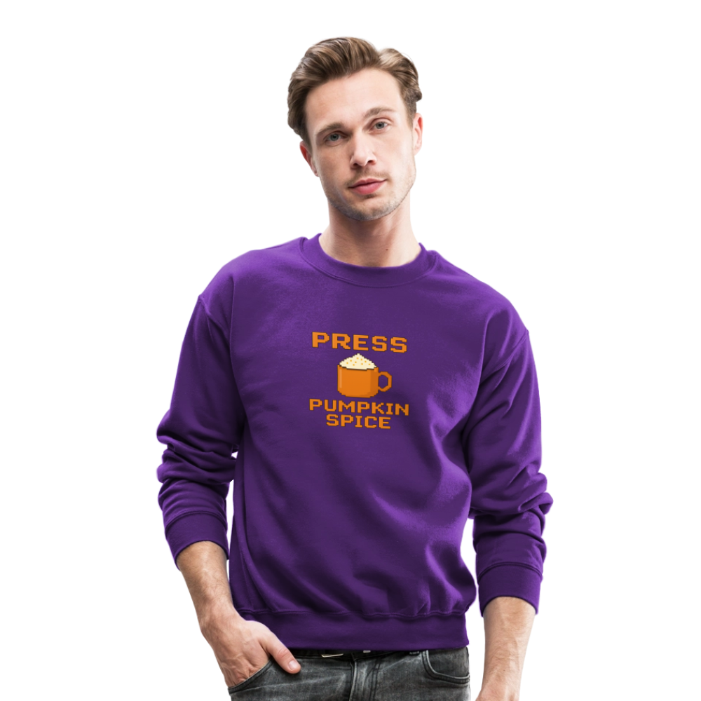 Press Pumpkin Spice Funny Gamer Meme Crewneck Sweatshirt - purple