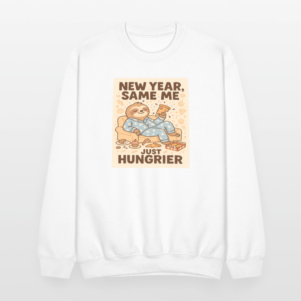 New Year Same Me Just Hungrier Sloth Crewneck Sweatshirt - white