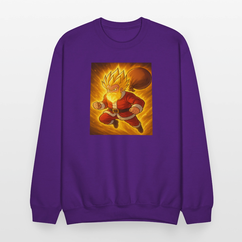 Super Powered Santa Anime Meme Crewneck Sweatshirt - purple