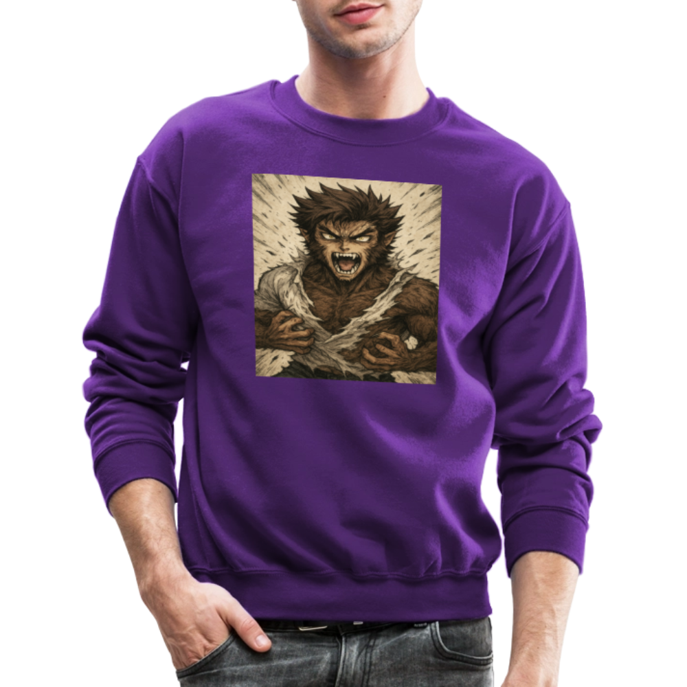 Anime Style Werewolf Transformation Crewneck Sweatshirt - purple