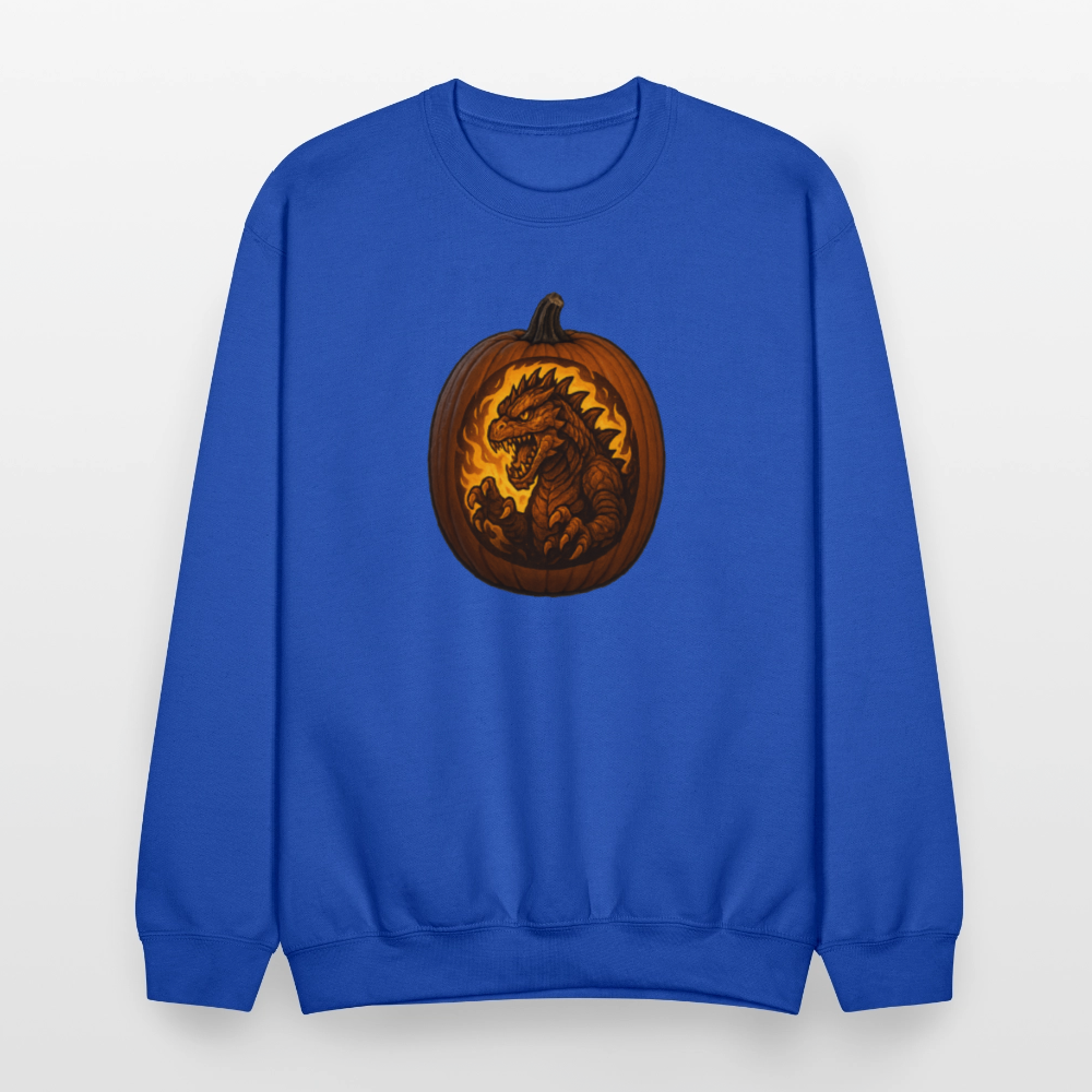 Roaring Kaiju Pumpkin Flame Artwork Crewneck Sweatshirt - royal blue