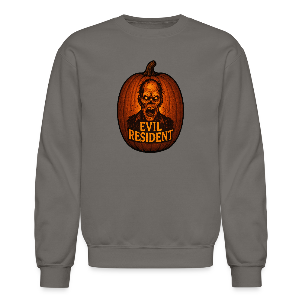 Evil Resident Zombie Pumpkin Halloween Art Crewneck Sweatshirt - asphalt gray