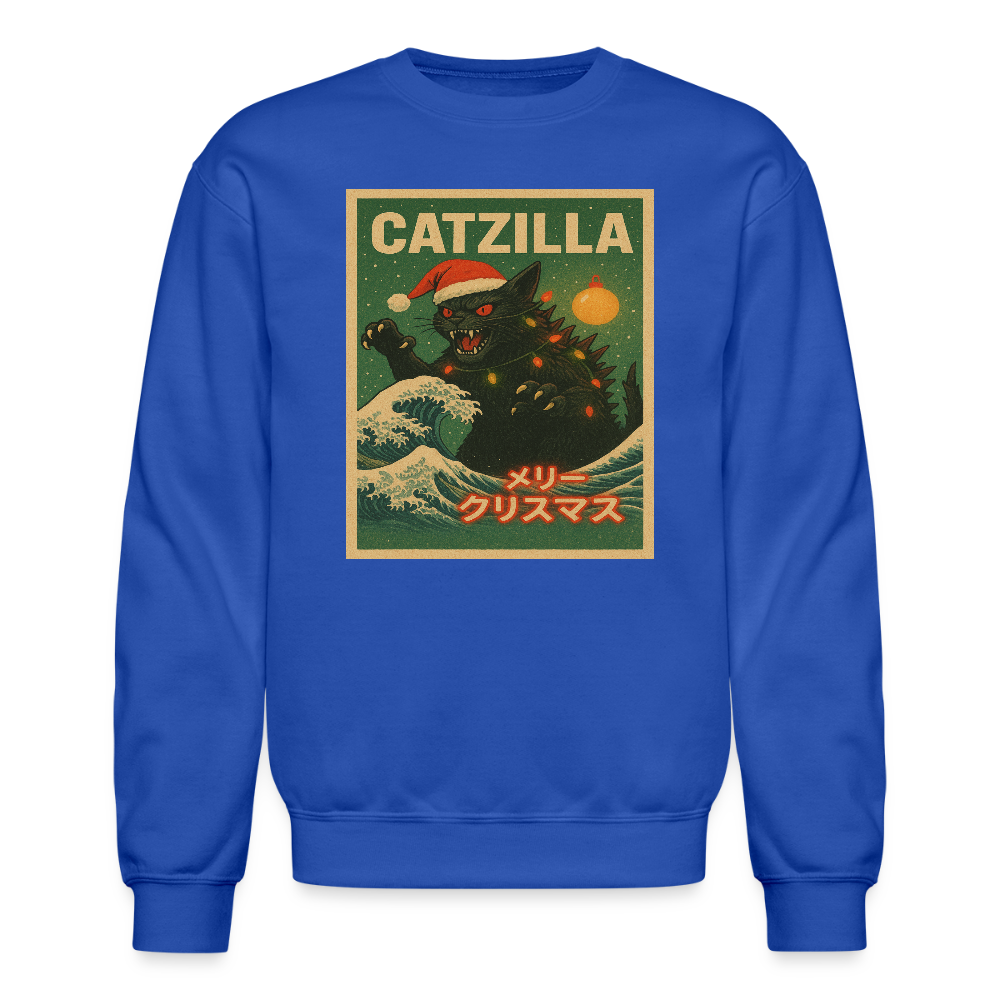 Funny Catzilla Christmas Retro Design Crewneck Sweatshirt - royal blue