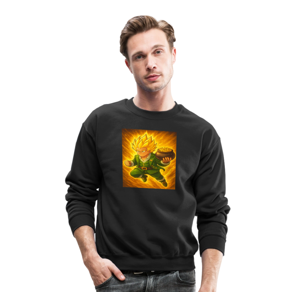 Leprechaun Anime Power Up Warrior Crewneck Sweatshirt - black