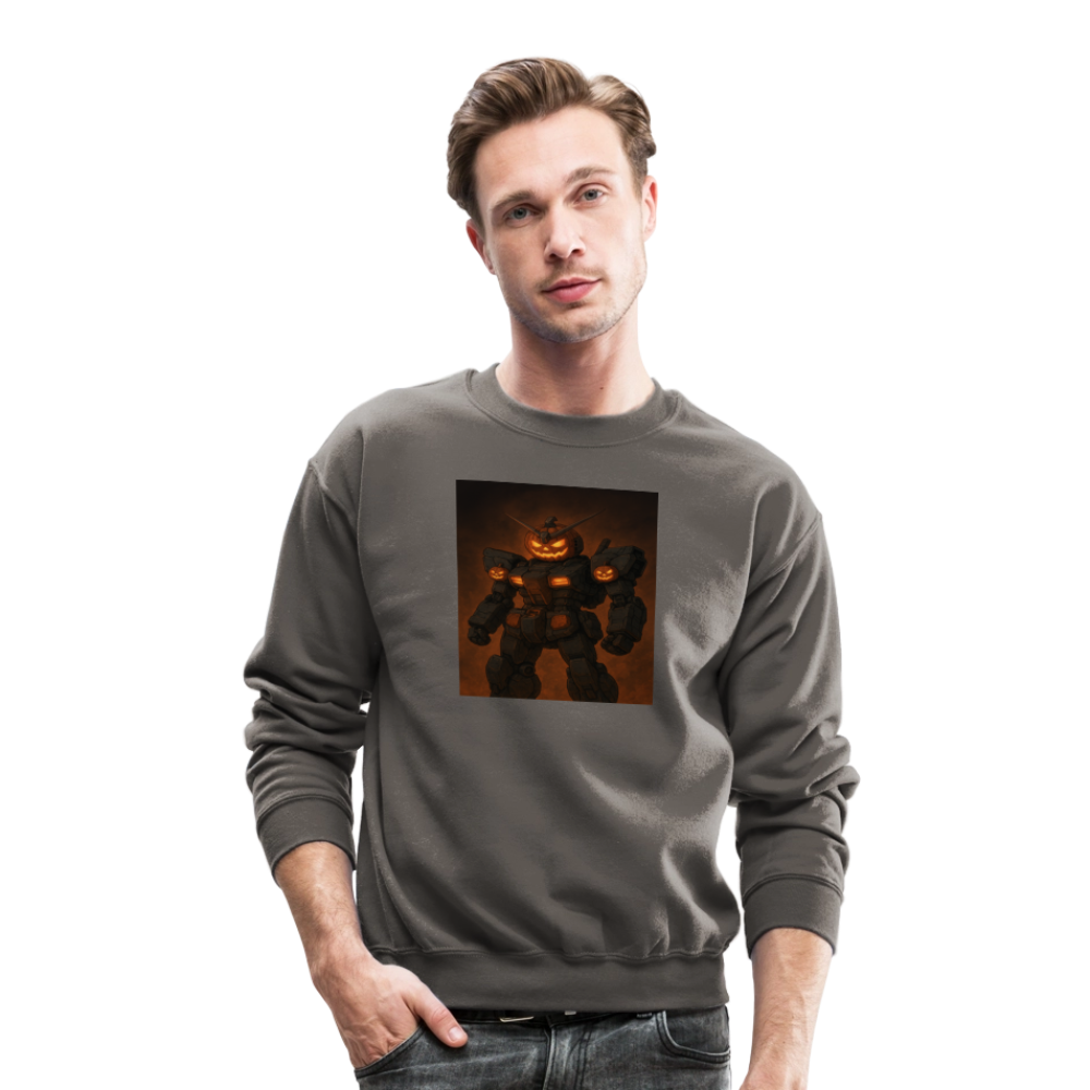 Pumpkin Mech Halloween Robot Crewneck Sweatshirt - asphalt gray