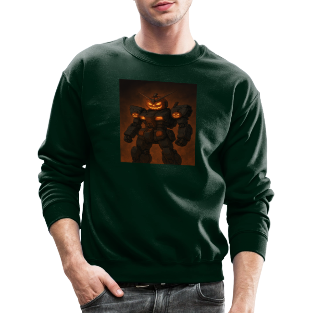 Pumpkin Mech Halloween Robot Crewneck Sweatshirt - forest green