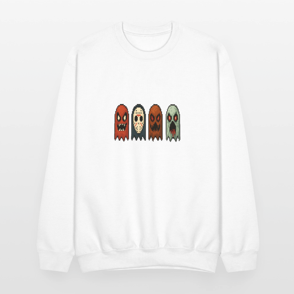 Pixel Horror Ghosts Retro Gaming Art Crewneck Sweatshirt - white