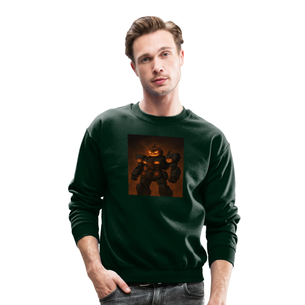 Pumpkin Mech Halloween Robot Crewneck Sweatshirt - forest green
