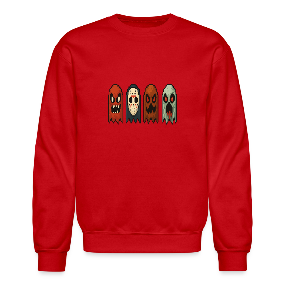 Pixel Horror Ghosts Retro Gaming Art Crewneck Sweatshirt - red