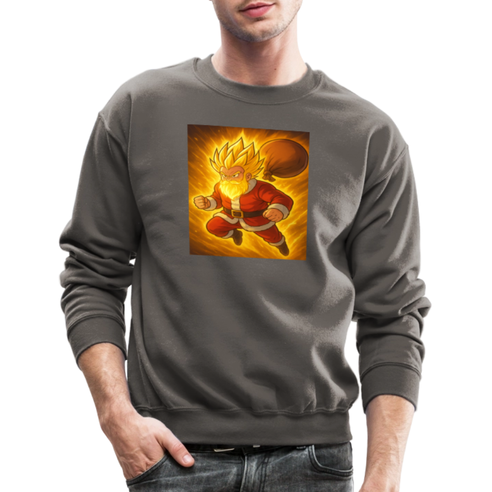 Super Powered Santa Anime Meme Crewneck Sweatshirt - asphalt gray