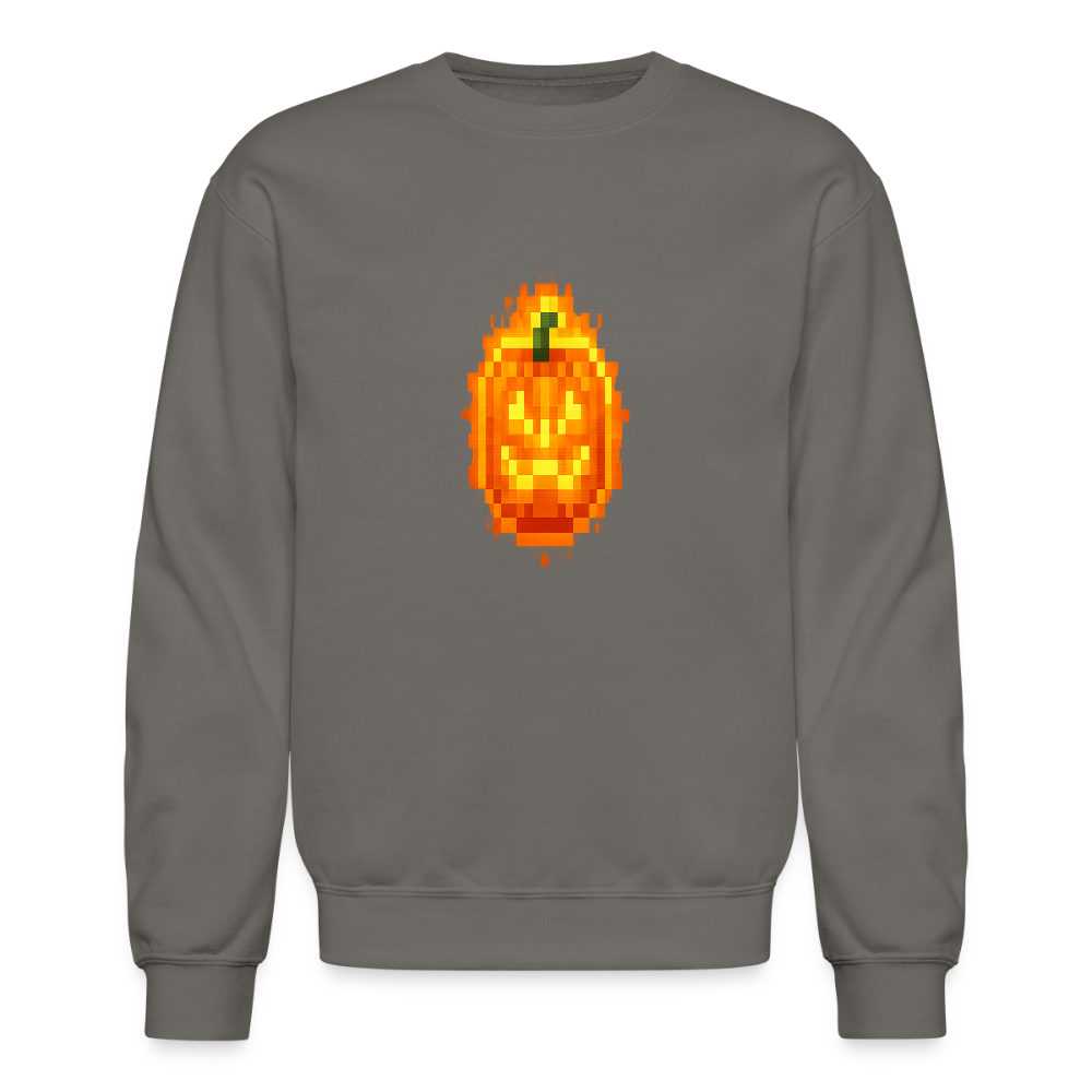 Pixel Pumpkin Power Up Halloween Retro 8 Bit Gamer Crewneck Sweatshirt - asphalt gray