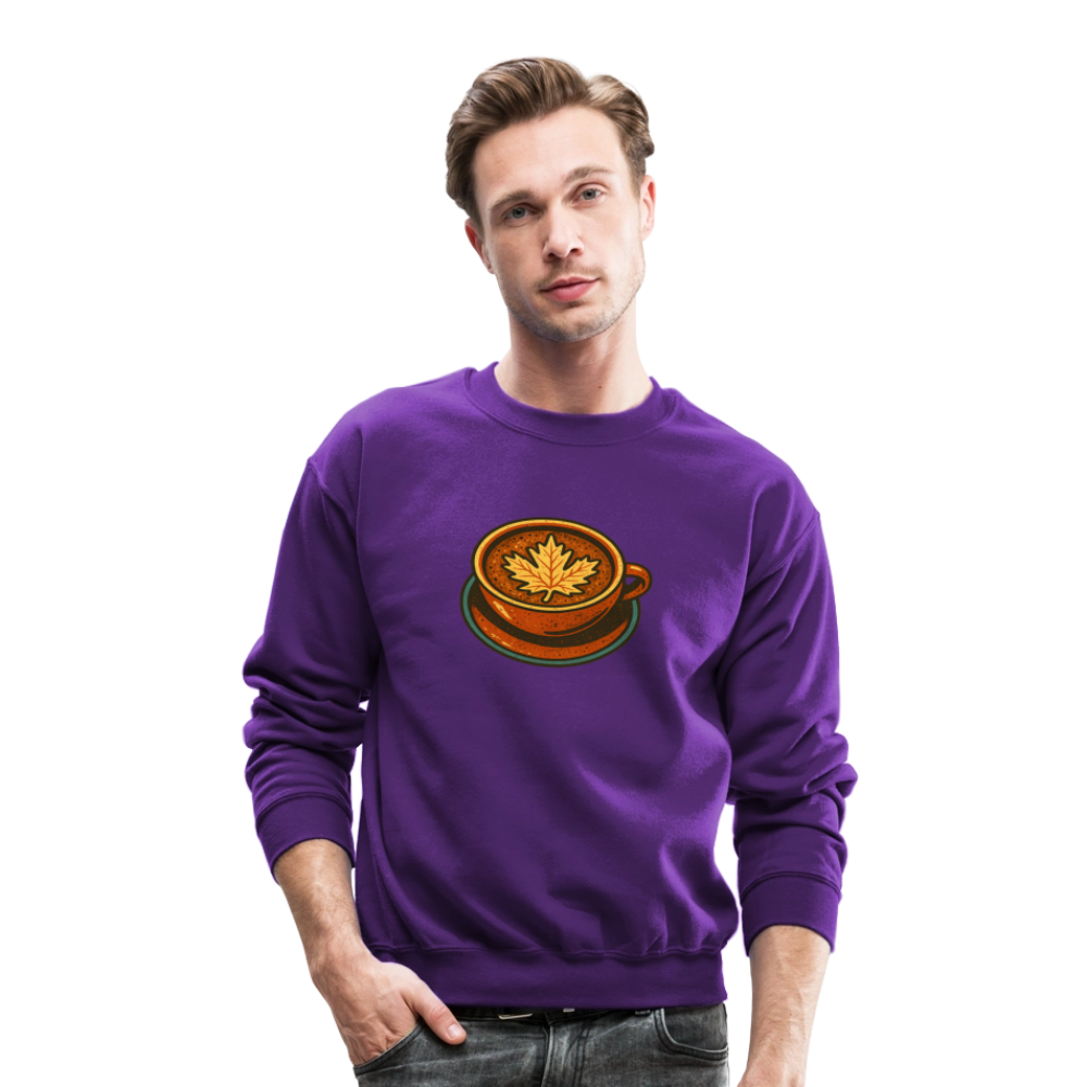 Autumn Coffee Cup with Maple Leaf Art Crewneck Sweatshirt - purple