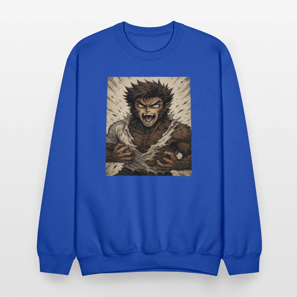 Anime Style Werewolf Transformation Crewneck Sweatshirt - royal blue