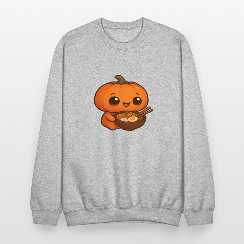Chibi Pumpkin with Ramen Bowl Kawaii Art Crewneck Sweatshirt - heather gray